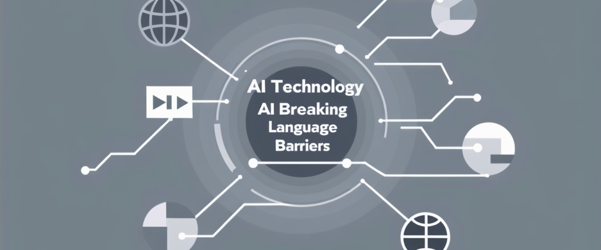 Minimalistic and professional representation of AI technology breaking language barriers  Use abstract shapes symbolizing communication and translation  Focus on the concept of global connectivity in digital business context 