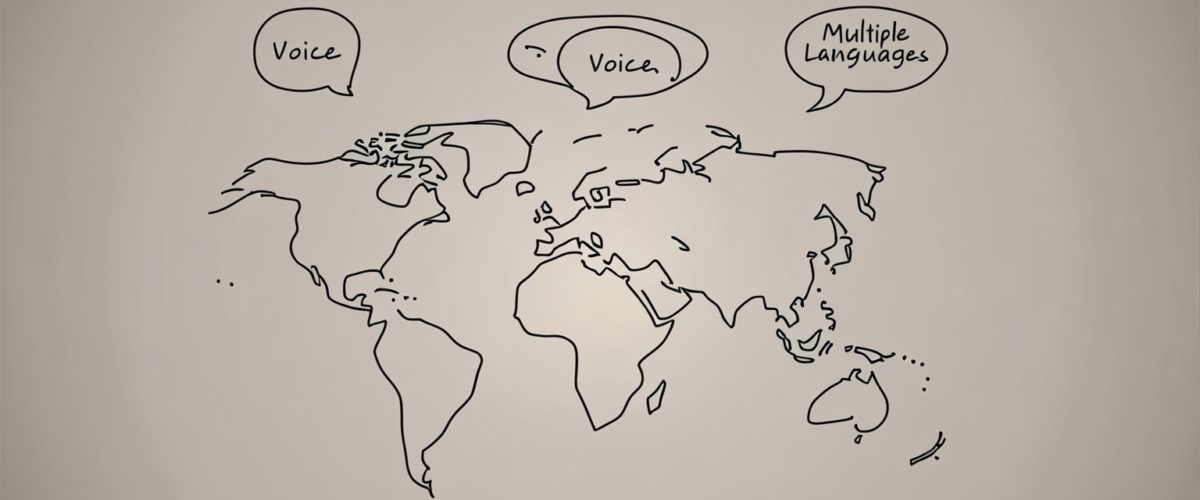 A minimalist and elegant representation of global communication, highlighting the concept of voice translation into multiple languages  Include elements like speech bubbles and world maps, with a focus on simplicity and elegance  No text in the image 