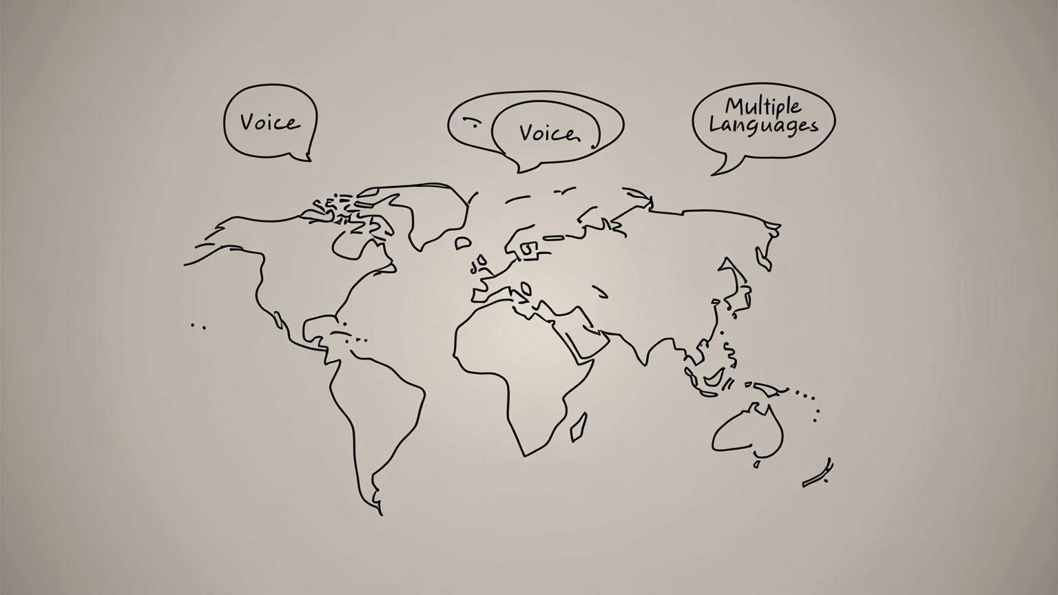 A minimalist and elegant representation of global communication, highlighting the concept of voice translation into multiple languages  Include elements like speech bubbles and world maps, with a focus on simplicity and elegance  No text in the image 