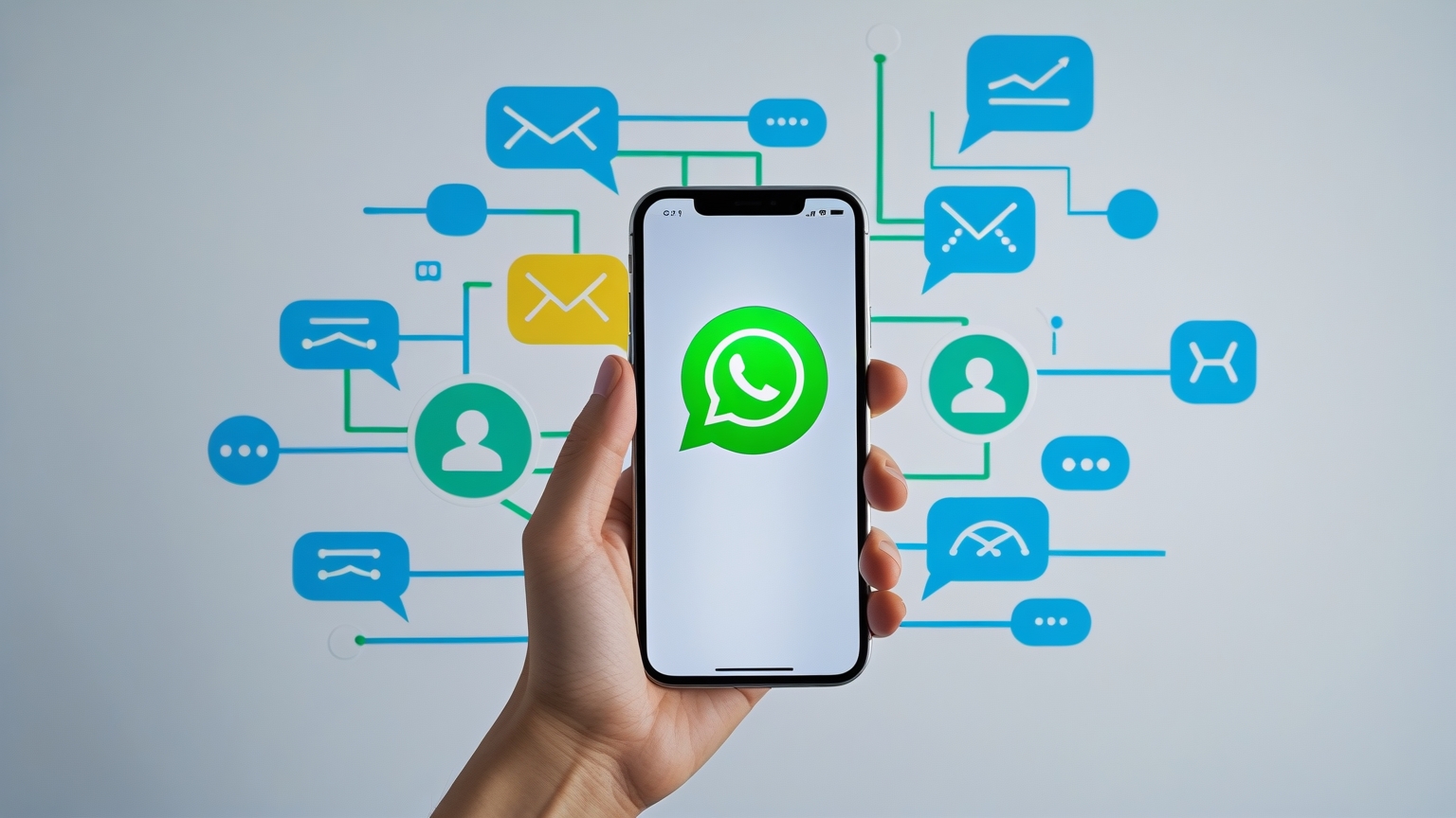 Cómo Usar WhatsApp para Potenciar tu Negocio y Mejorar la Comunicación Imagen minimalista que simboliza la conexión digital en WhatsApp, destacando la comunicación efectiva para negocios