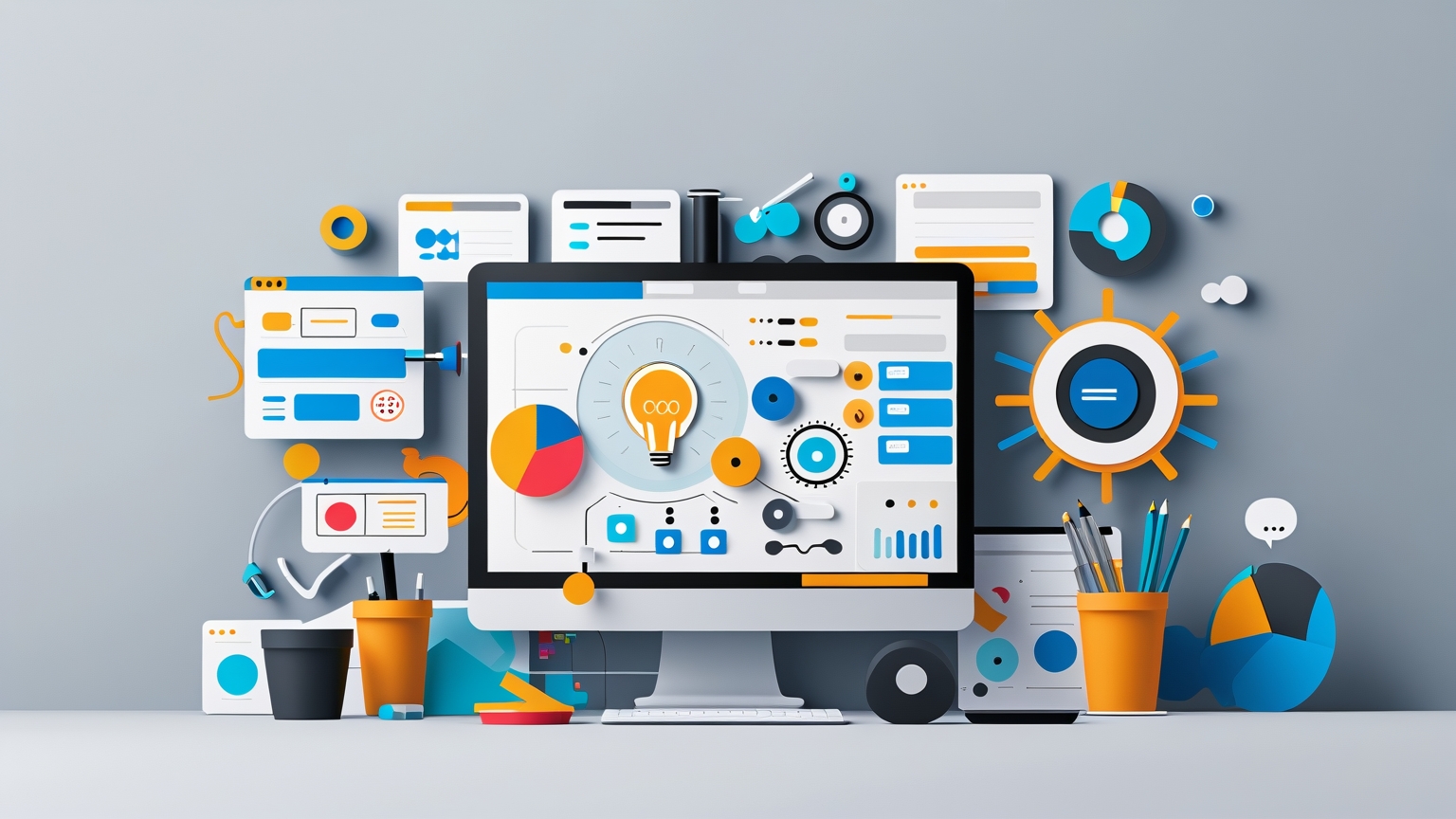 Imagen minimalista que muestra una colección de elementos estratégicos de SEO para agencias de marketing, con diseño elegante y profesional 