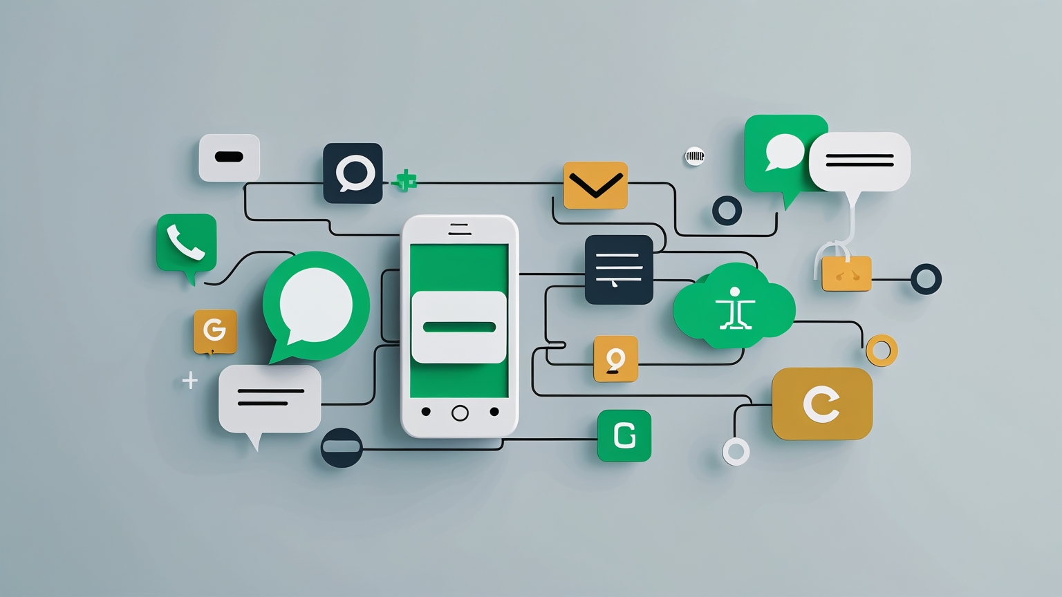 Descubre el Poder de un Canal de WhatsApp para Optimizar tu Atención al Cliente Ilustración minimalista que simboliza la comunicación instantánea y directa a través de un canal de WhatsApp en un entorno empresarial