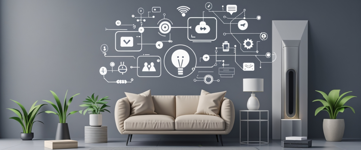 Ilustración minimalista de tecnología y marketing digital, simbolizando las últimas tendencias y novedades de febrero 2025 