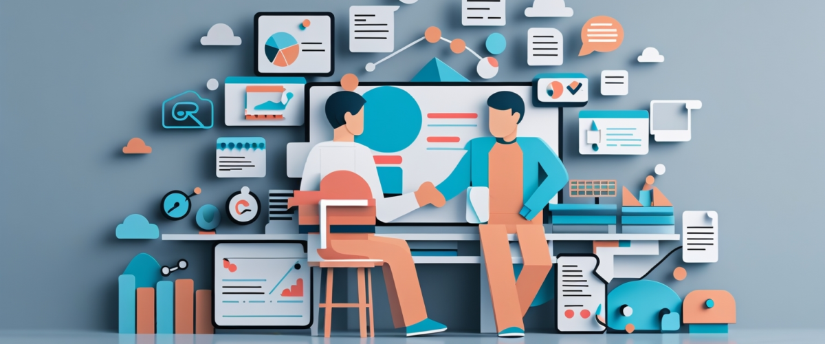 Imagen minimalista que representa los formatos de contenido para redes sociales en una PYME, destacando imágenes, videos y contenido efímero, optimizados para SEO 