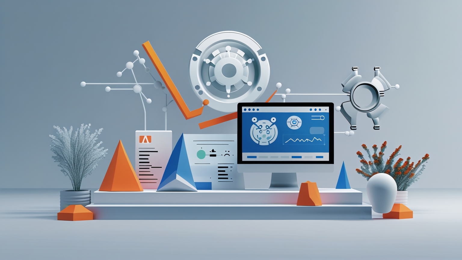 Cómo Potenciar tu Estrategia de Búsqueda con Marketing Basado en IA Imagen minimalista que muestra la intersección de tecnología IA y marketing digital, destacando el análisis de datos y optimización en búsquedas sin elementos distractores