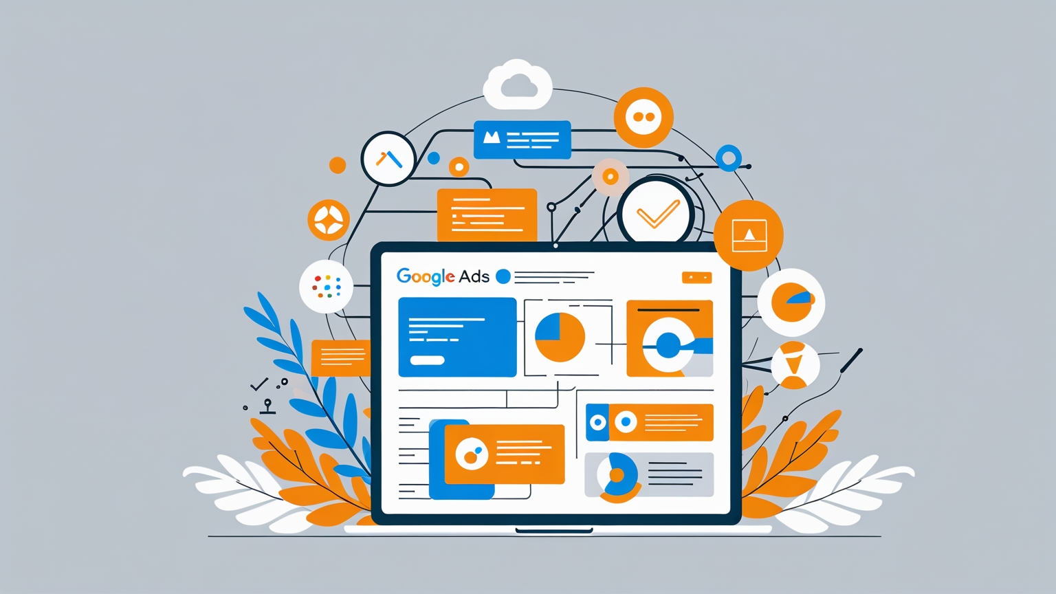 Cómo la Inteligencia Artificial Está Revolucionando Google Ads Imagen minimalista que muestra la integración de la inteligencia artificial en Google Ads para optimizar la publicidad digital
