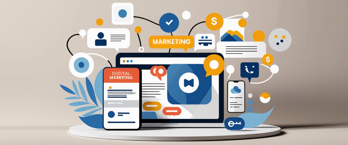 Imagen minimalista y elegante que simboliza la diversidad de formatos de contenido en redes sociales para PYMEs y estrategias efectivas de marketing digital 